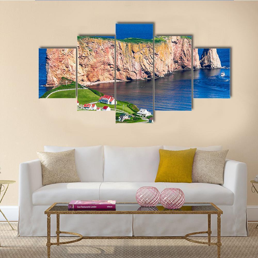 Perce Rock In Gaspe Canvas Wall Art-5 Star-Gallery Wrap-62" x 32"-Tiaracle
