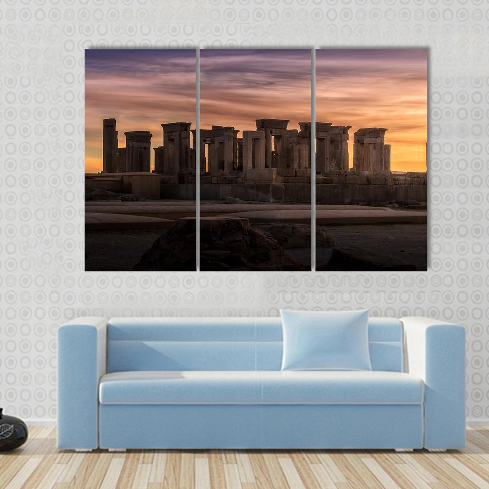 Persepolis Under Dark Clouds In Iran Canvas Wall Art-3 Horizontal-Gallery Wrap-25" x 16"-Tiaracle