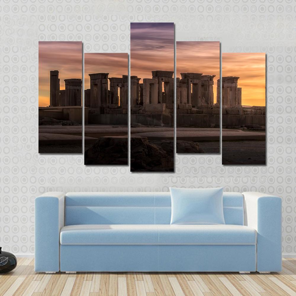 Persepolis Under Dark Clouds In Iran Canvas Wall Art-5 Pop-Gallery Wrap-32" x 21"-Tiaracle