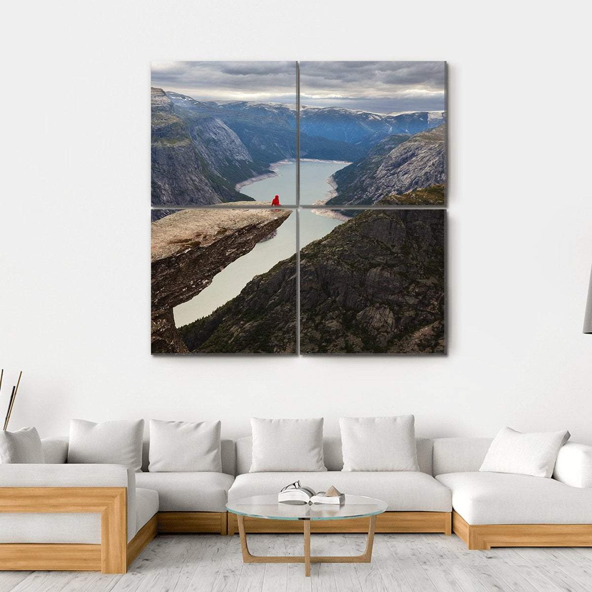 Hiker Sitting On Trolltunga Canvas Wall Art-4 Square-Gallery Wrap-17" x 17"-Tiaracle