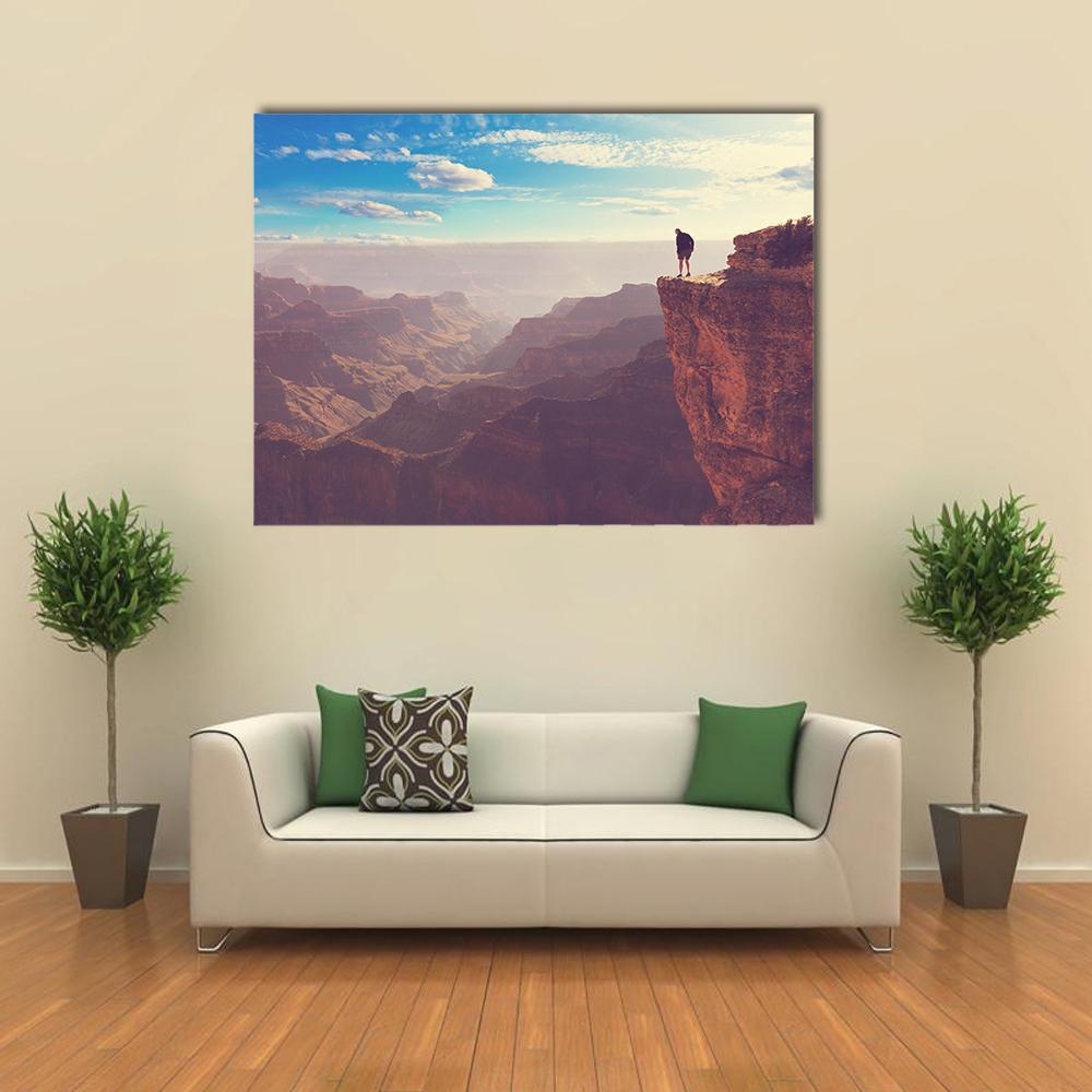 Person Standing At Grand Canyon Canvas Wall Art-4 Pop-Gallery Wrap-50" x 32"-Tiaracle