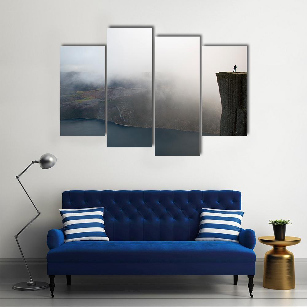 Person Standing On Preikestolen Canvas Wall Art-4 Pop-Gallery Wrap-50" x 32"-Tiaracle