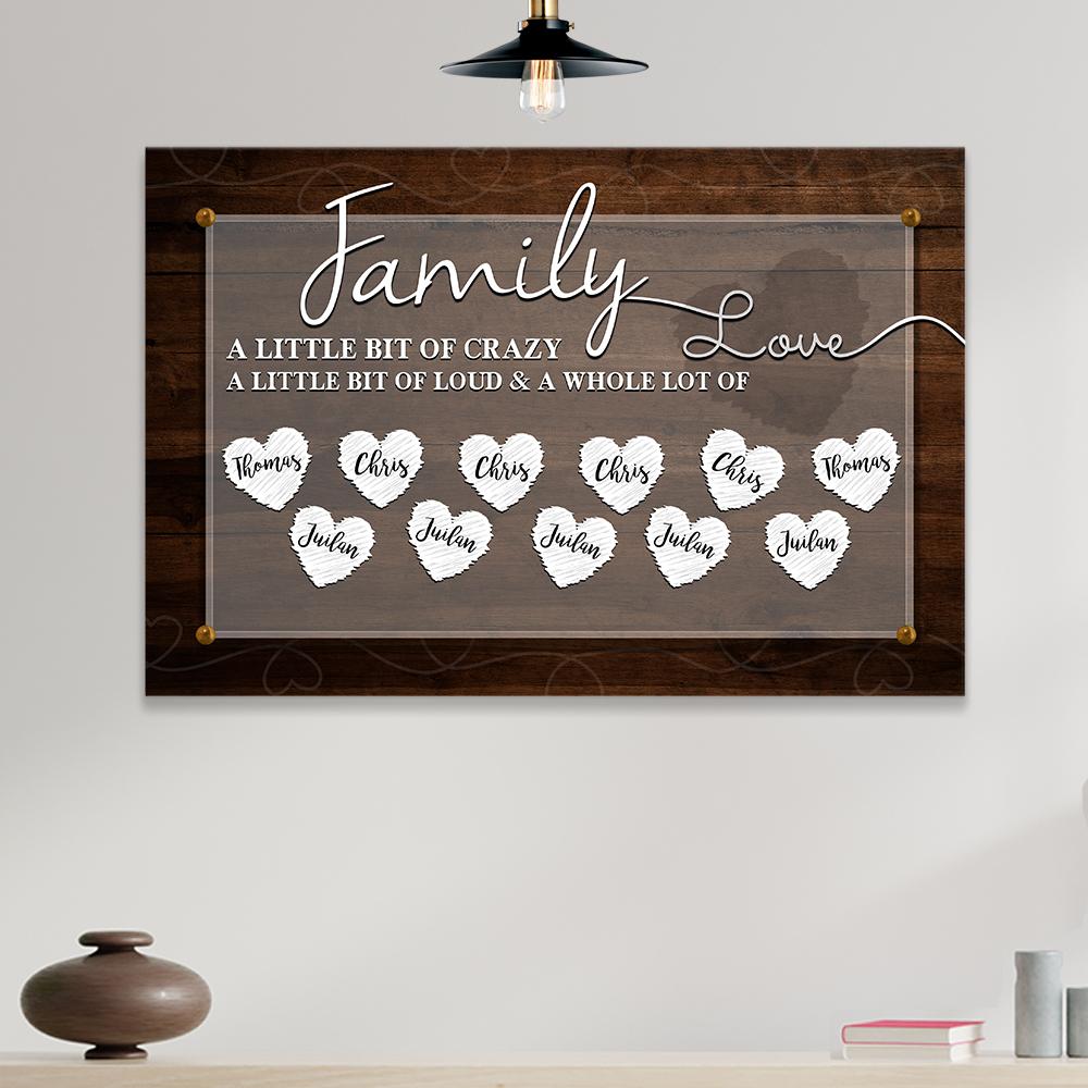 Family Multi Names With Heart Sign - Premium Canvas Wall Art-Gallery Wrap-12x8-11-Tiaracle