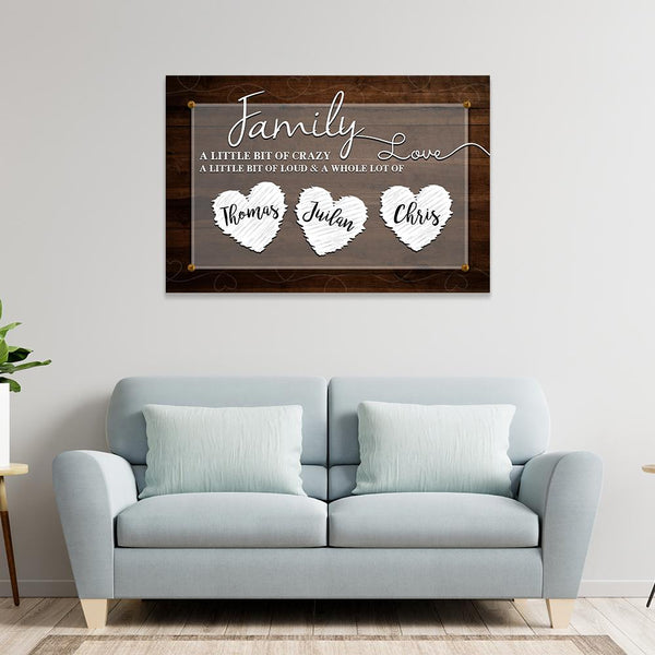 Family Multi Names With Heart Sign - Premium Canvas Wall Art