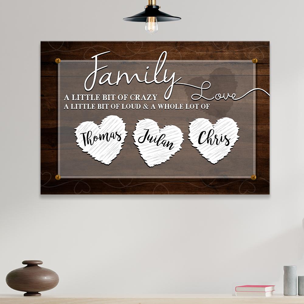 Family Multi Names With Heart Sign - Premium Canvas Wall Art - Tiaracle
