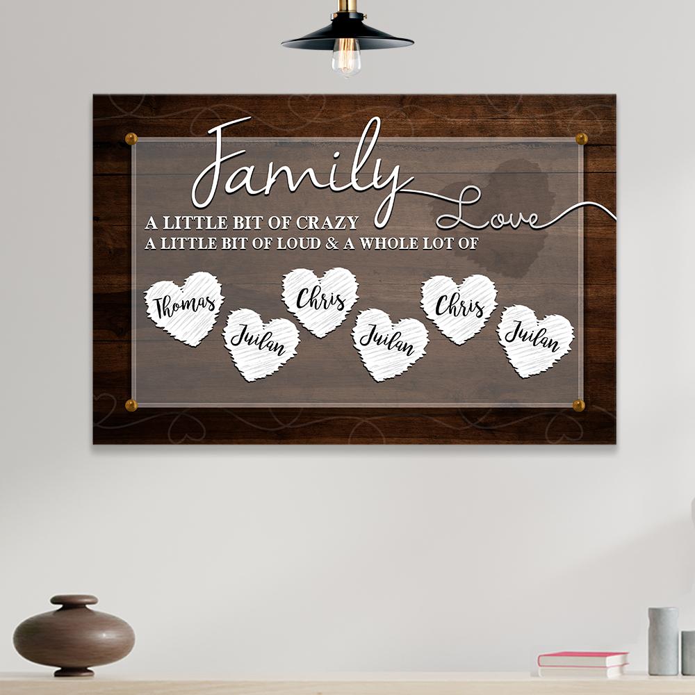 Family Multi Names With Heart Sign - Premium Canvas Wall Art-Gallery Wrap-12x8-6-Tiaracle