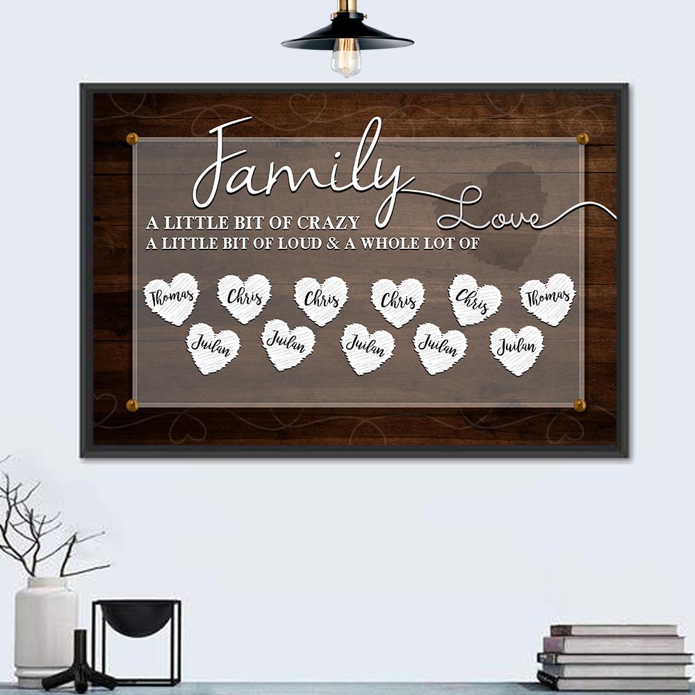 Family Multi Names With Heart Sign - Premium Canvas Wall Art-Floating Frame-24x16-11-Tiaracle