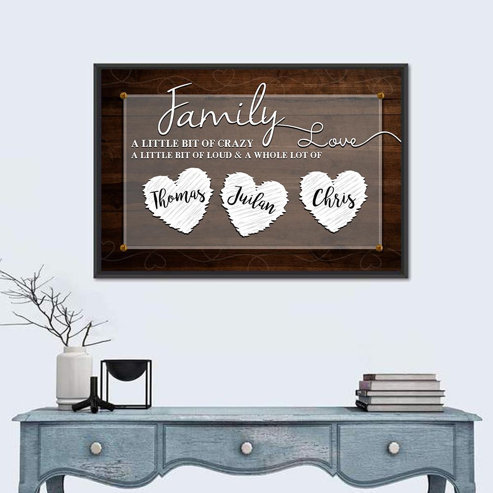Family Multi Names With Heart Sign - Premium Canvas Wall Art-Gallery Wrap-12x8-2-Tiaracle