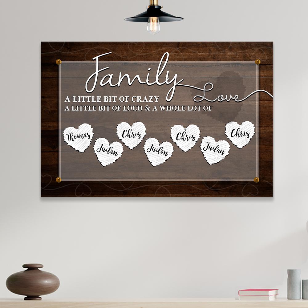 Family Multi Names With Heart Sign - Premium Canvas Wall Art