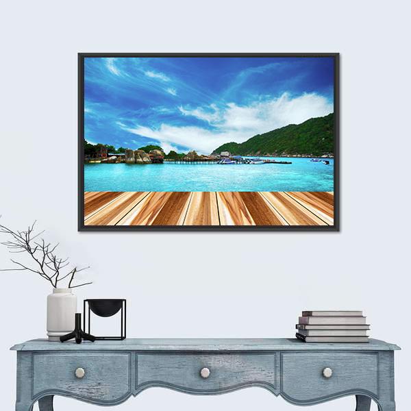 Perspective Wood And View of Nang Yuan Island Canvas Wall Art-1 Piece-Floating Frame-24" x 16"-Tiaracle
