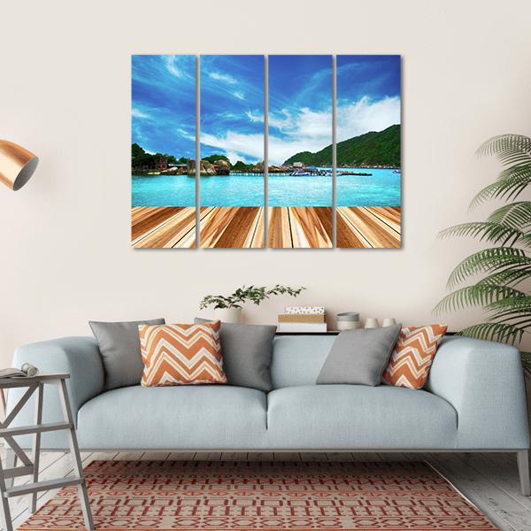Perspective Wood And View of Nang Yuan Island Canvas Wall Art-4 Horizontal-Gallery Wrap-34" x 24"-Tiaracle