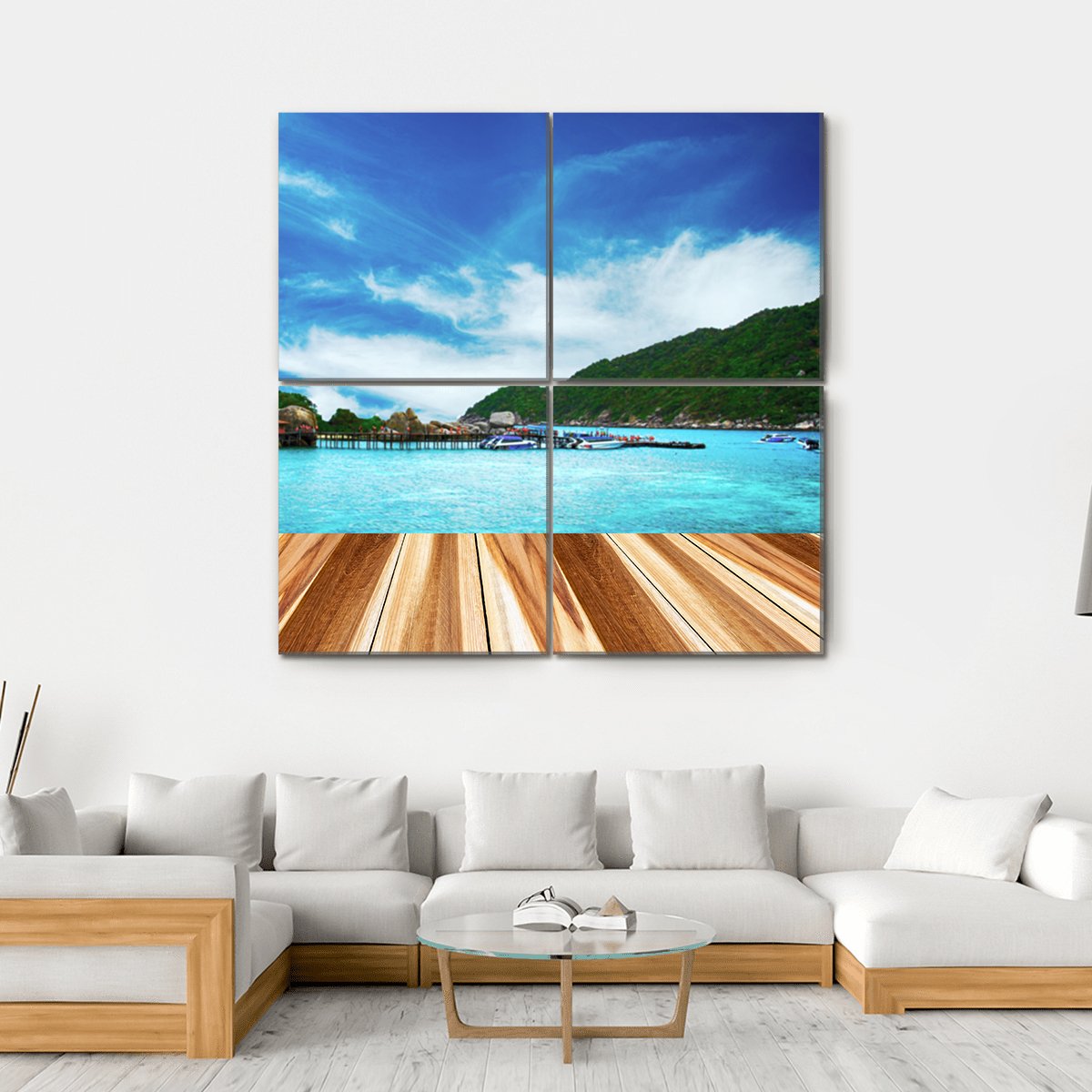 Perspective Wood And View of Nang Yuan Island Canvas Wall Art-4 Square-Gallery Wrap-17" x 17"-Tiaracle