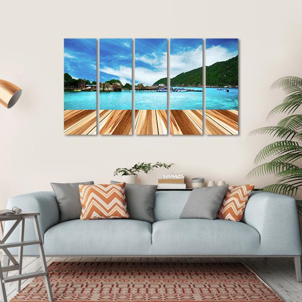 Perspective Wood And View of Nang Yuan Island Canvas Wall Art-5 Horizontal-Gallery Wrap-22" x 12"-Tiaracle