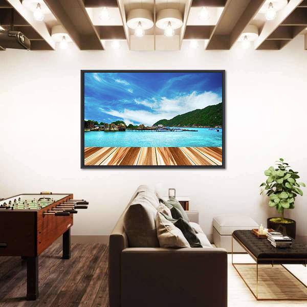 Perspective Wood And View of Nang Yuan Island Canvas Wall Art-5 Horizontal-Gallery Wrap-22" x 12"-Tiaracle