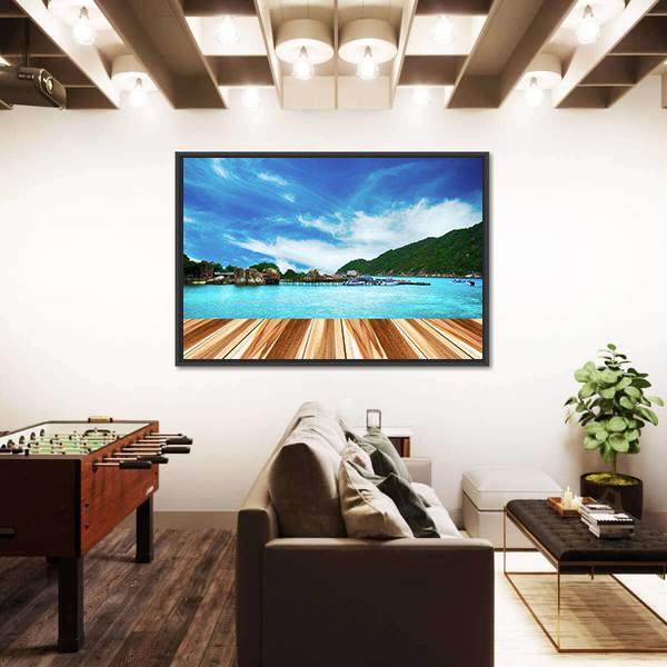 Perspective Wood And View of Nang Yuan Island Canvas Wall Art-3 Horizontal-Gallery Wrap-25" x 16"-Tiaracle