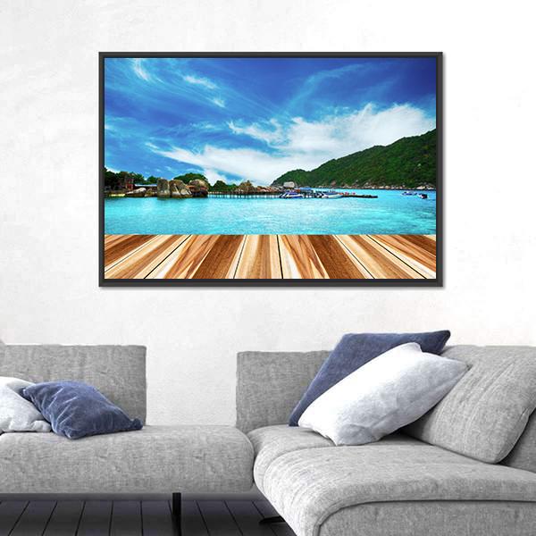 Perspective Wood And View of Nang Yuan Island Canvas Wall Art-5 Horizontal-Gallery Wrap-22" x 12"-Tiaracle