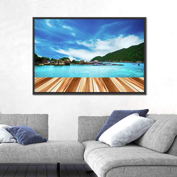 Perspective Wood And View of Nang Yuan Island Canvas Wall Art-3 Horizontal-Gallery Wrap-25" x 16"-Tiaracle