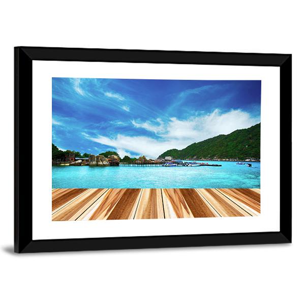 Perspective Wood And View of Nang Yuan Island Canvas Wall Art-5 Horizontal-Gallery Wrap-22" x 12"-Tiaracle