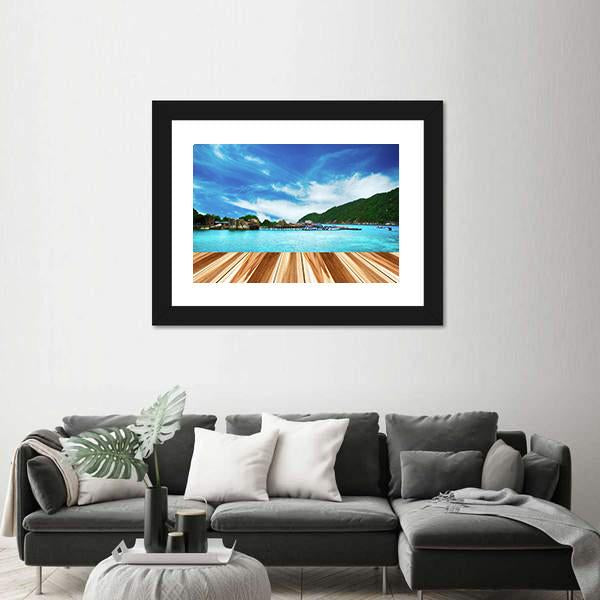 Perspective Wood And View of Nang Yuan Island Canvas Wall Art-3 Horizontal-Gallery Wrap-25" x 16"-Tiaracle