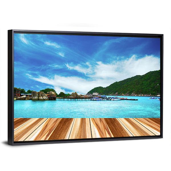 Perspective Wood And View of Nang Yuan Island Canvas Wall Art-5 Horizontal-Gallery Wrap-22" x 12"-Tiaracle