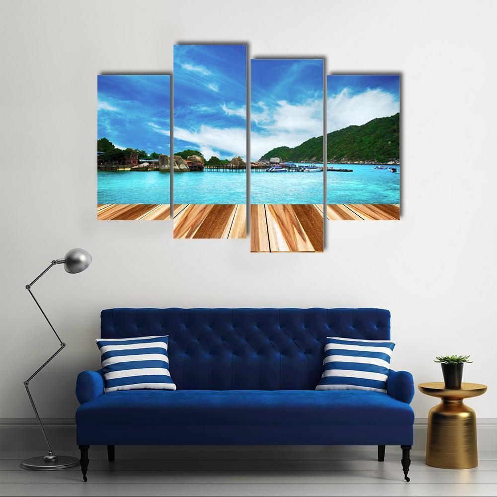 Perspective Wood And View of Nang Yuan Island Canvas Wall Art-4 Pop-Gallery Wrap-50" x 32"-Tiaracle