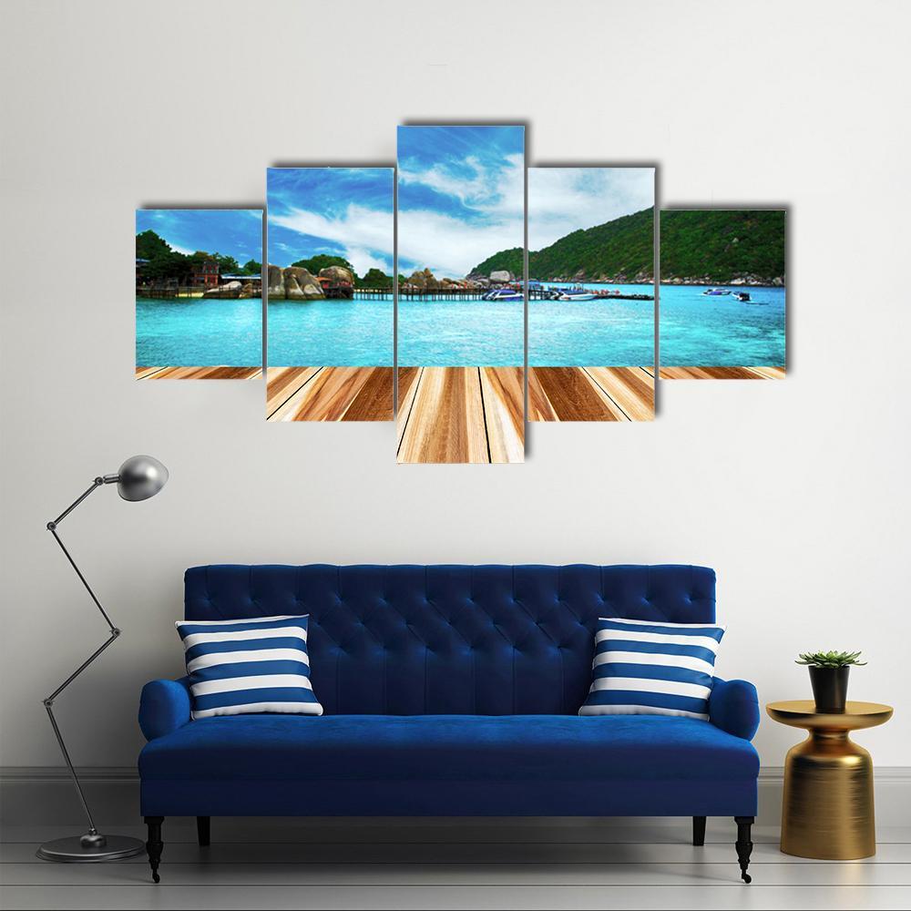 Perspective Wood And View of Nang Yuan Island Canvas Wall Art-5 Star-Gallery Wrap-62" x 32"-Tiaracle