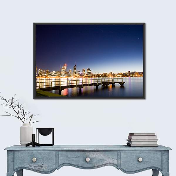 Perth City &amp; River Canvas Wall Art-1 Piece-Floating Frame-24" x 16"-Tiaracle