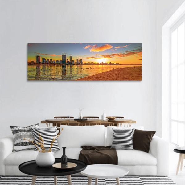 Perth Skyline From Swan River Panoramic Canvas Wall Art-1 Piece-36" x 12"-Tiaracle