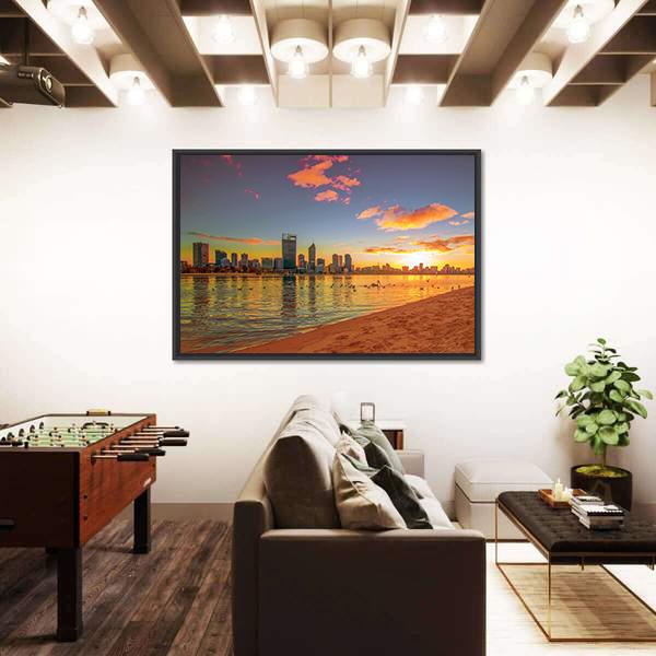 Perth Skyline From Swan River Panoramic Canvas Wall Art-1 Piece-36" x 12"-Tiaracle