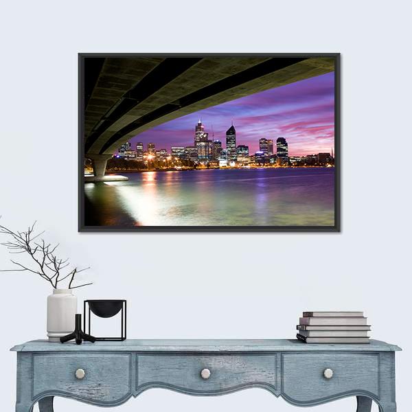 Perth Viewed On Glorious Morning With Narrows Bridge Canvas Wall Art-1 Piece-Floating Frame-24" x 16"-Tiaracle
