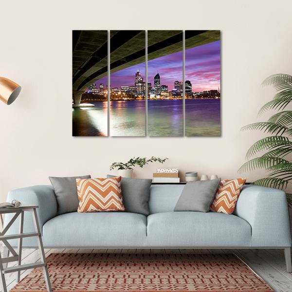 Perth Viewed On Glorious Morning With Narrows Bridge Canvas Wall Art-4 Horizontal-Gallery Wrap-34" x 24"-Tiaracle