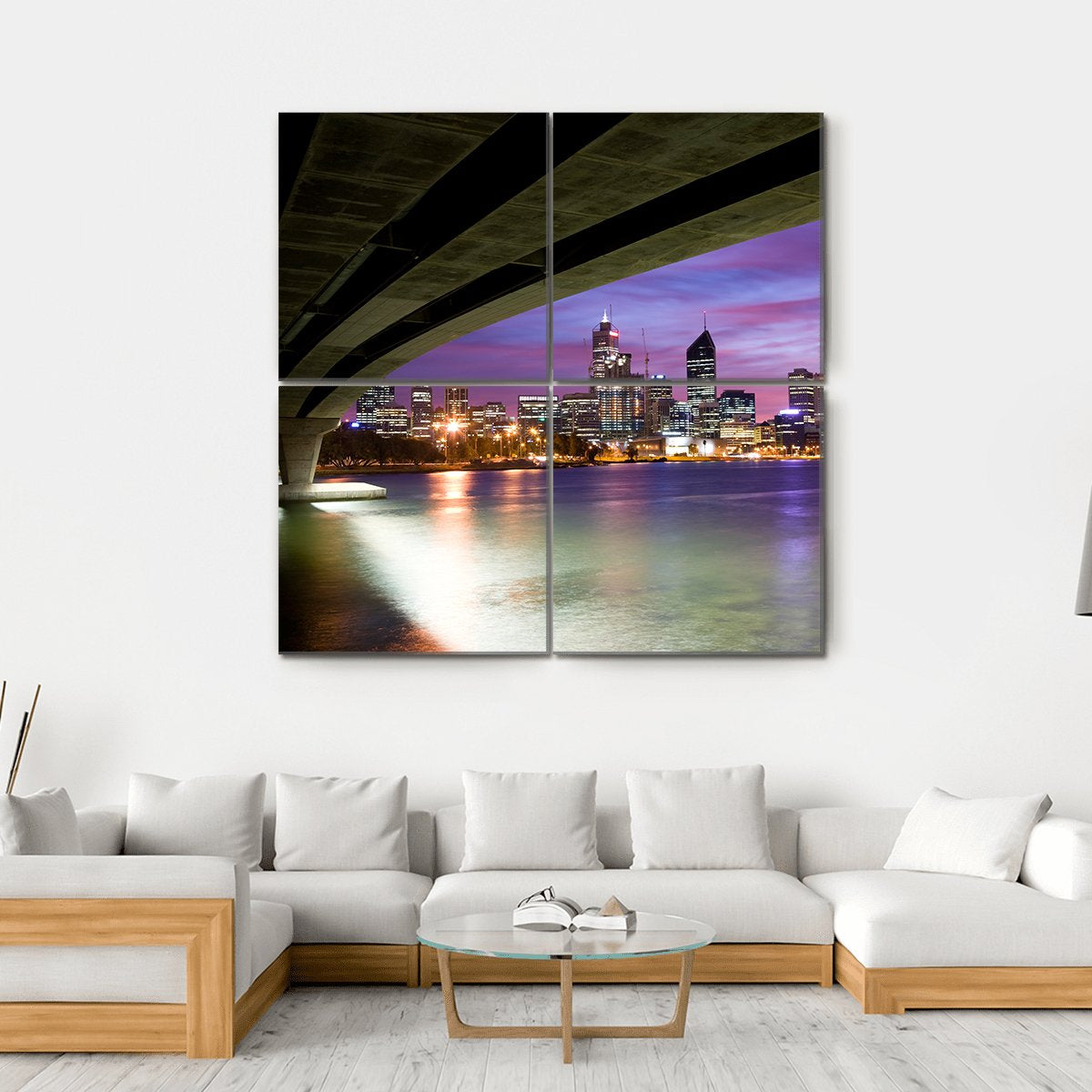 Perth Viewed On Glorious Morning With Narrows Bridge Canvas Wall Art-4 Square-Gallery Wrap-17" x 17"-Tiaracle