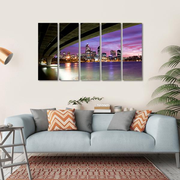 Perth Viewed On Glorious Morning With Narrows Bridge Canvas Wall Art-5 Horizontal-Gallery Wrap-22" x 12"-Tiaracle