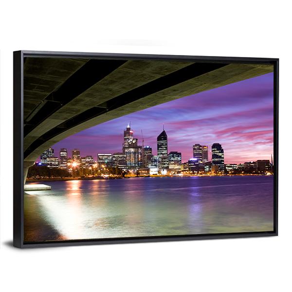 Perth Viewed On Glorious Morning With Narrows Bridge Canvas Wall Art-3 Horizontal-Gallery Wrap-25" x 16"-Tiaracle