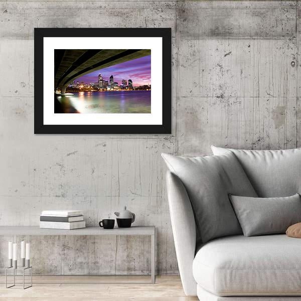 Perth Viewed On Glorious Morning With Narrows Bridge Canvas Wall Art-3 Horizontal-Gallery Wrap-25" x 16"-Tiaracle