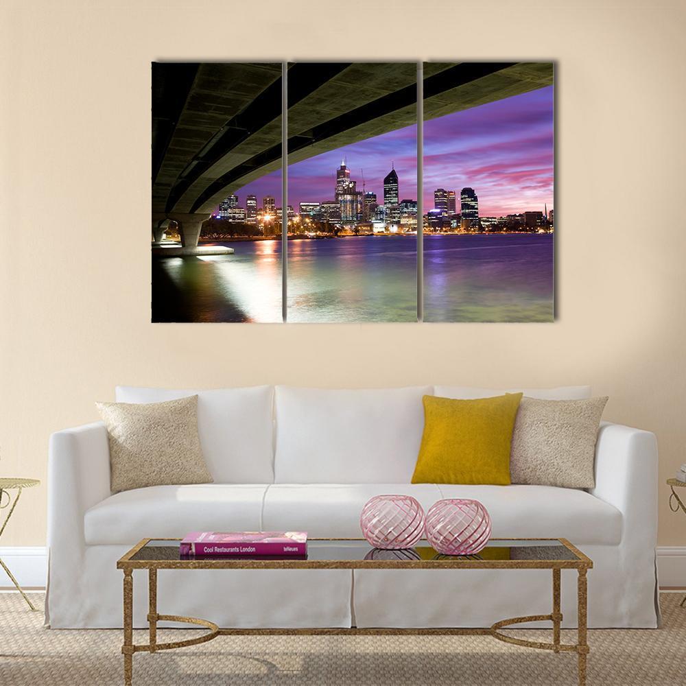 Perth Viewed On Glorious Morning With Narrows Bridge Canvas Wall Art-3 Horizontal-Gallery Wrap-37" x 24"-Tiaracle