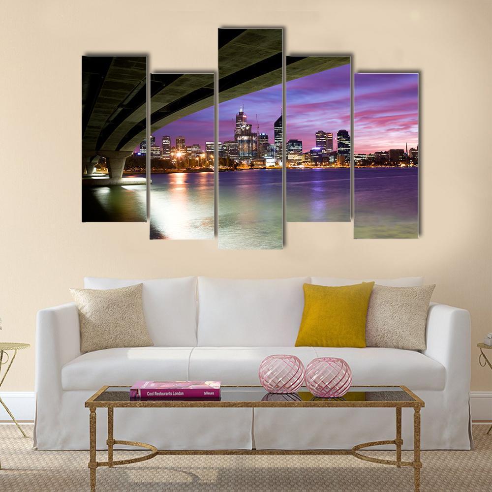 Perth Viewed On Glorious Morning With Narrows Bridge Canvas Wall Art-5 Pop-Gallery Wrap-47" x 32"-Tiaracle