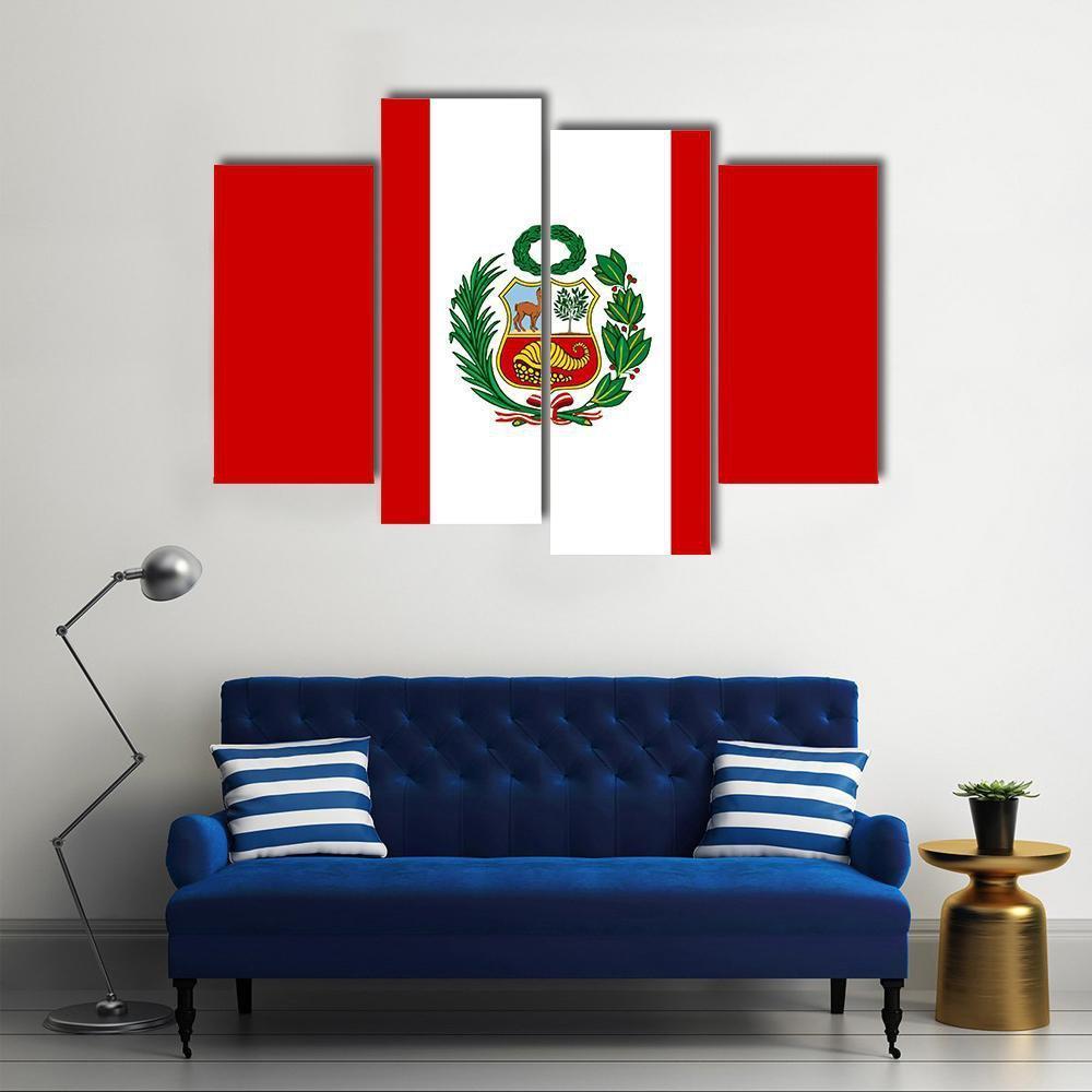 Peruvian Flag With National Emblem Canvas Wall Art-4 Pop-Gallery Wrap-50" x 32"-Tiaracle