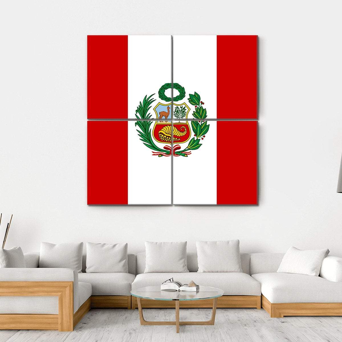 Peruvian Flag With National Emblem Canvas Wall Art-4 Square-Gallery Wrap-17" x 17"-Tiaracle