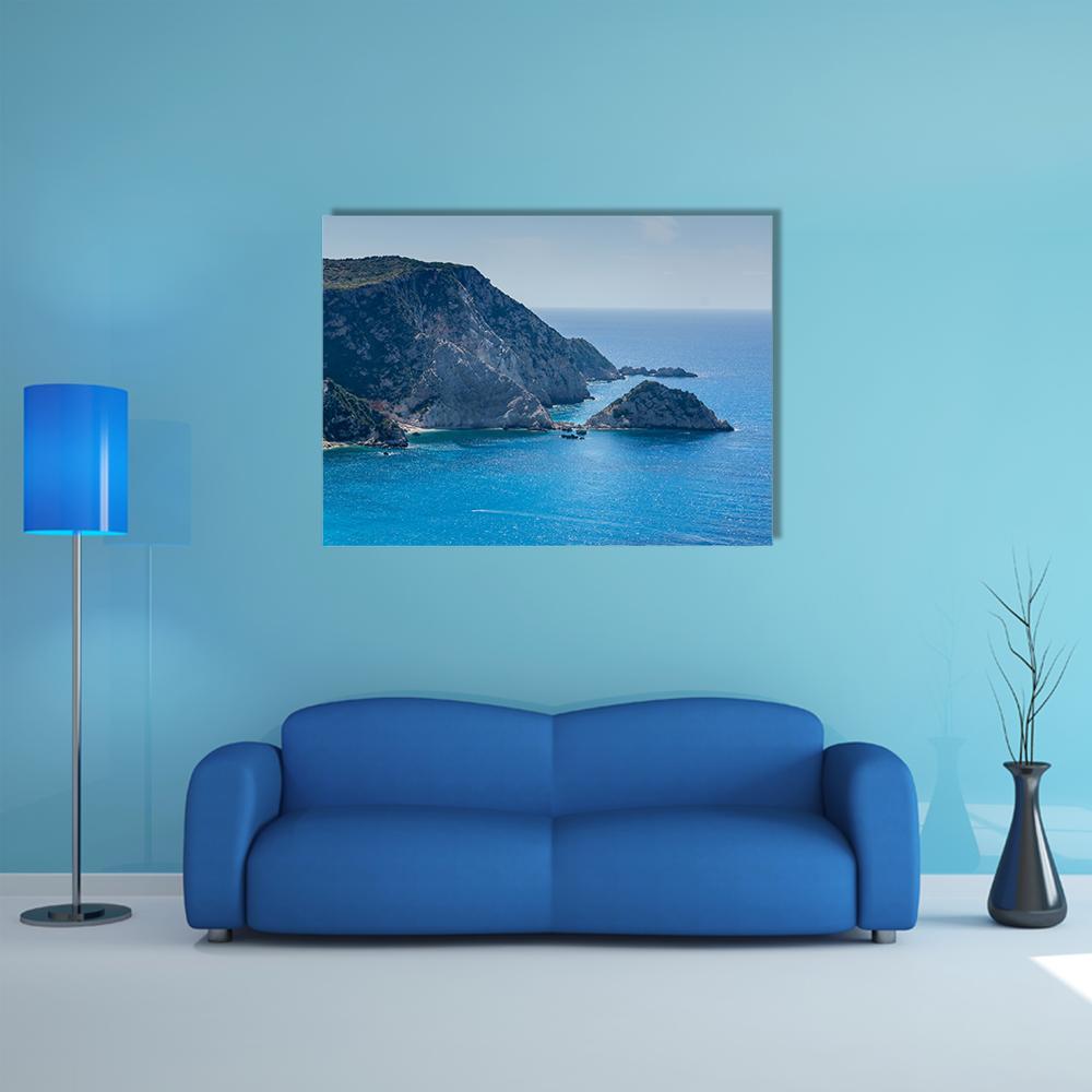 Petani Beach And Kefalonia Ionian Islands Canvas Wall Art-1 Piece-Gallery Wrap-48" x 32"-Tiaracle