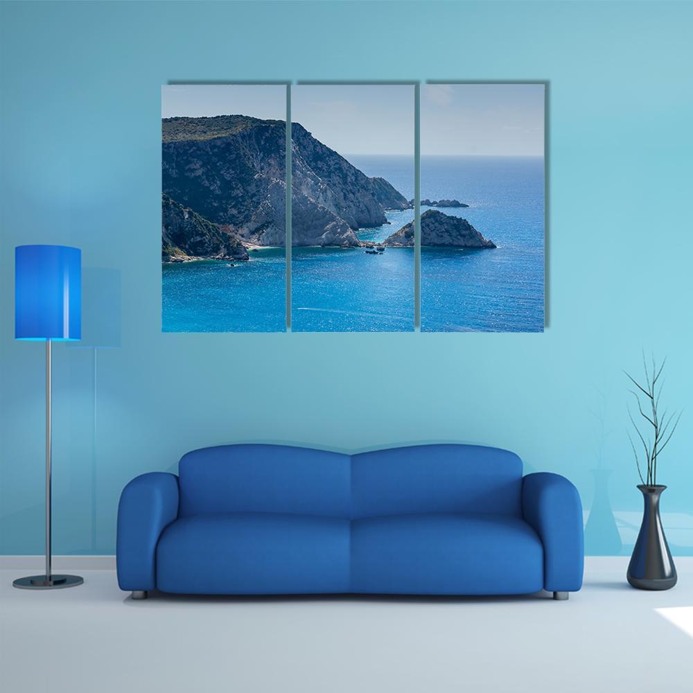 Petani Beach And Kefalonia Ionian Islands Canvas Wall Art-3 Horizontal-Gallery Wrap-37" x 24"-Tiaracle
