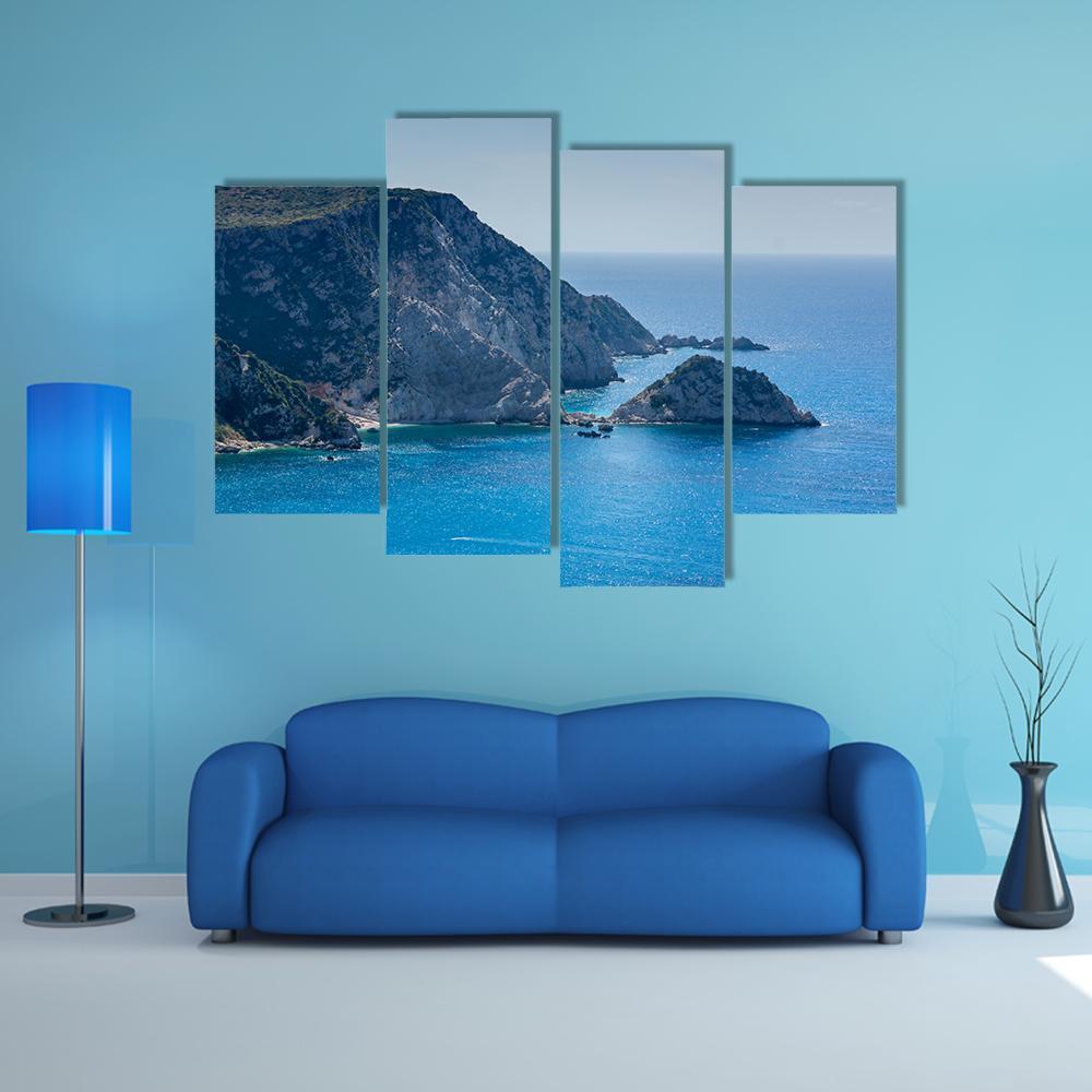 Petani Beach And Kefalonia Ionian Islands Canvas Wall Art-4 Pop-Gallery Wrap-50" x 32"-Tiaracle