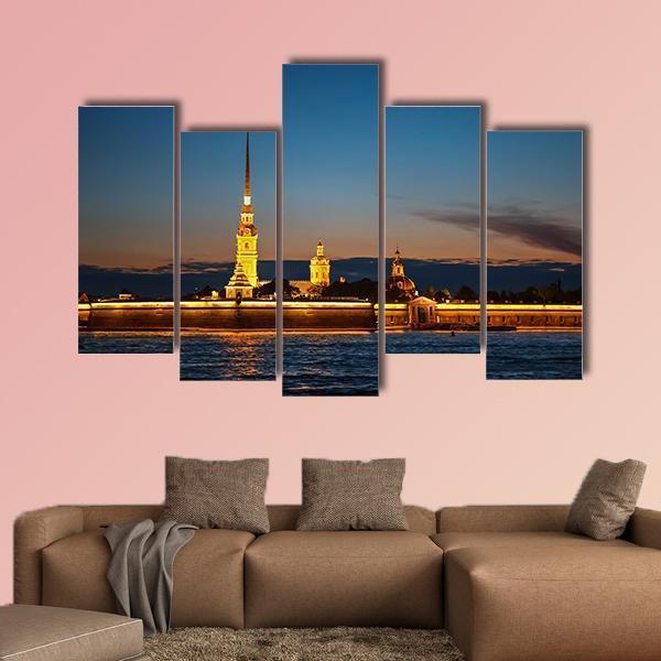 Peter And Paul Fortress On The Hare Island At Night Canvas Wall Art-5 Pop-Gallery Wrap-47" x 32"-Tiaracle