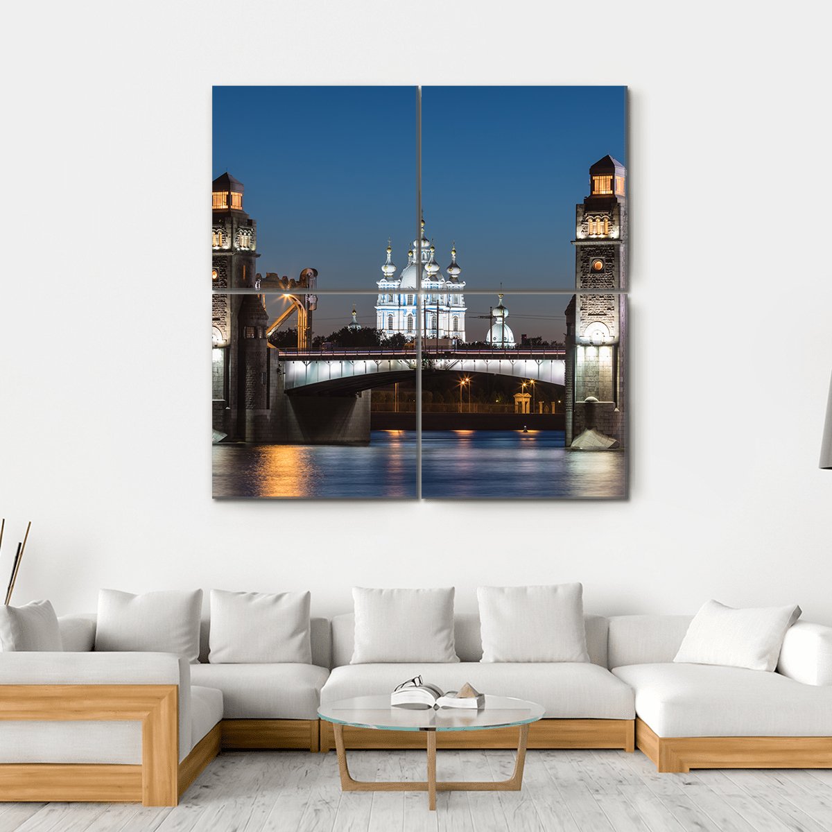 Peter The Great Bridge And Smolny Cathedral Canvas Wall Art-4 Square-Gallery Wrap-17" x 17"-Tiaracle