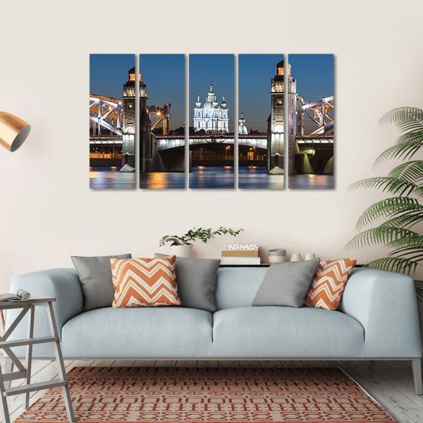Peter The Great Bridge And Smolny Cathedral Canvas Wall Art-5 Horizontal-Gallery Wrap-22" x 12"-Tiaracle
