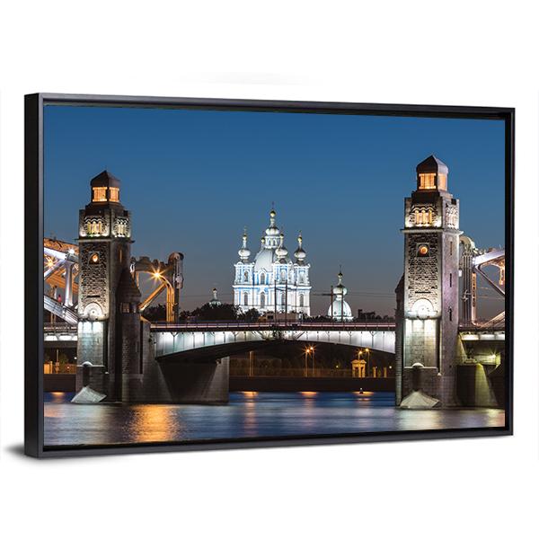 Peter The Great Bridge And Smolny Cathedral Canvas Wall Art-3 Horizontal-Gallery Wrap-25" x 16"-Tiaracle