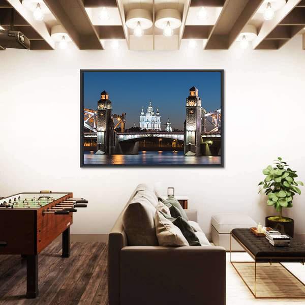 Peter The Great Bridge And Smolny Cathedral Canvas Wall Art-3 Horizontal-Gallery Wrap-25" x 16"-Tiaracle