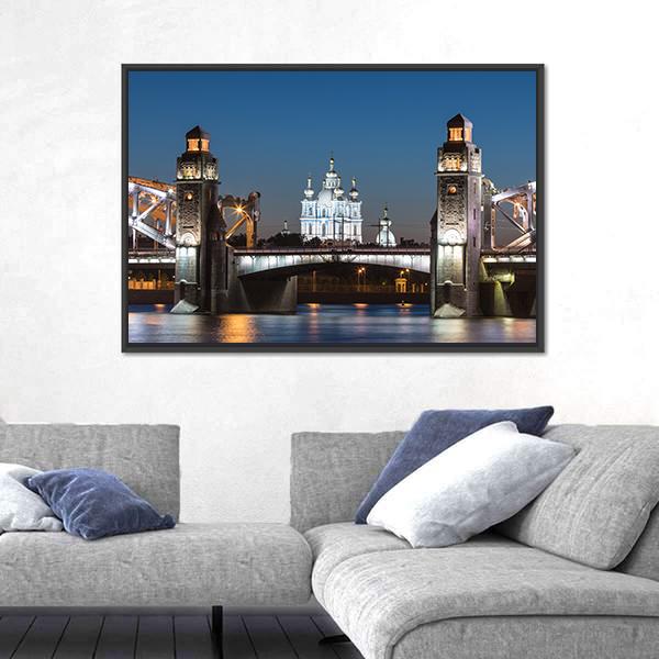 Peter The Great Bridge And Smolny Cathedral Canvas Wall Art-3 Horizontal-Gallery Wrap-25" x 16"-Tiaracle