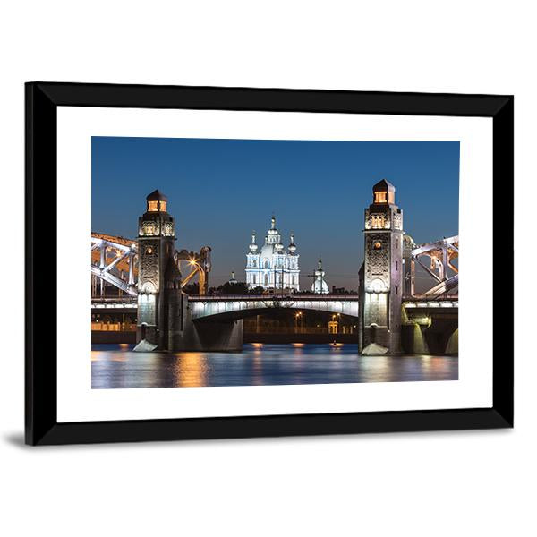 Peter The Great Bridge And Smolny Cathedral Canvas Wall Art-3 Horizontal-Gallery Wrap-25" x 16"-Tiaracle