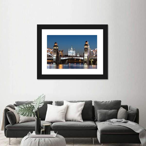 Peter The Great Bridge And Smolny Cathedral Canvas Wall Art-3 Horizontal-Gallery Wrap-25" x 16"-Tiaracle